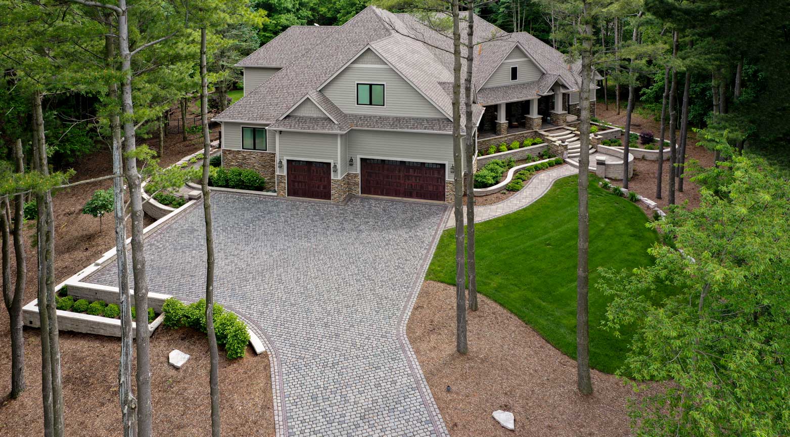 Unilock Interlocking Heated Driveway with Walkway to Front Entrance