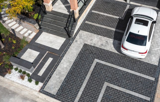 Unilock Interlocking Paver Driveway with Unique Geometric Design