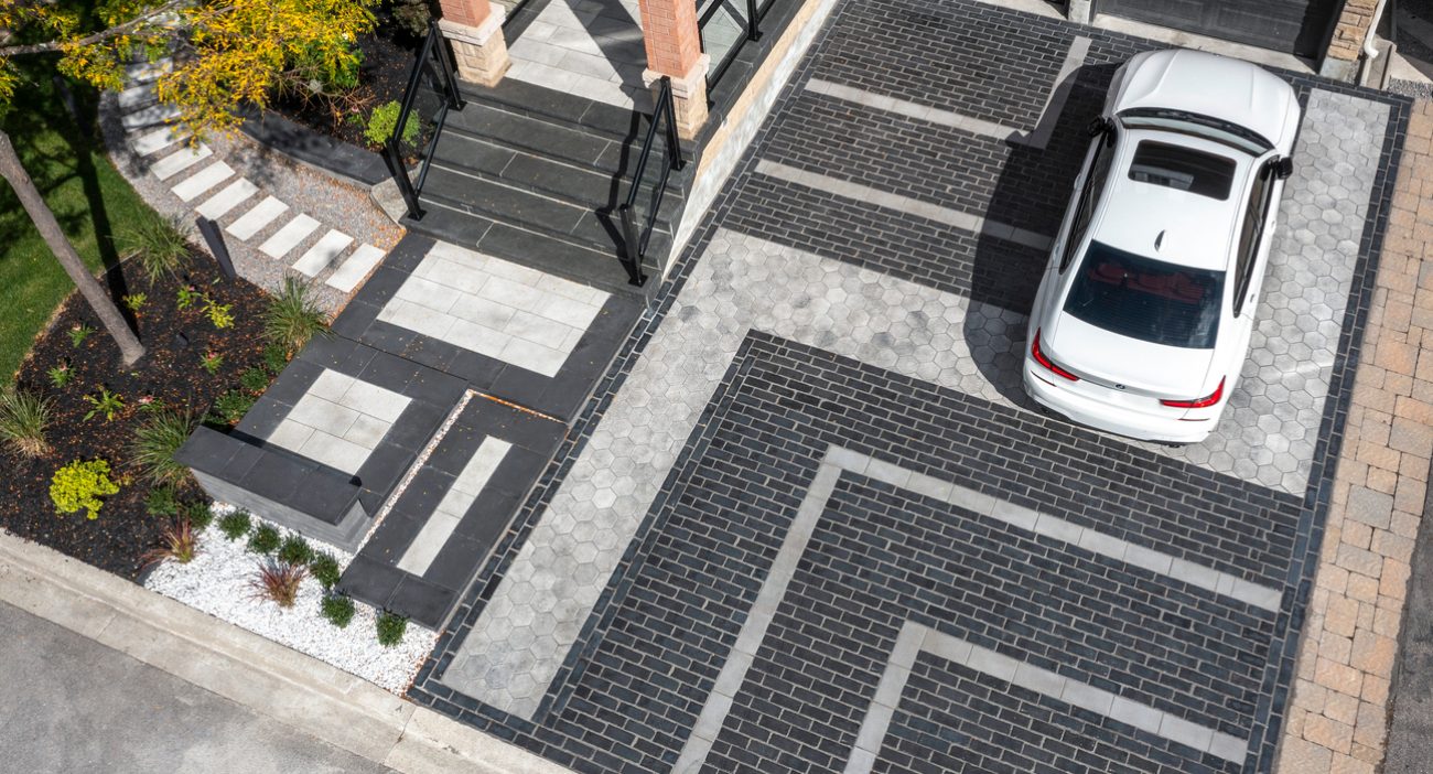 Unilock Interlocking Paver Driveway with Unique Geometric Design