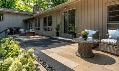 Sleek Natural Stone Patio with Contrasting Boarders